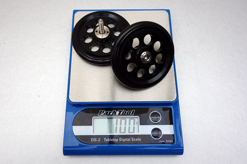 Each pair of wheels weight about 100 grams.